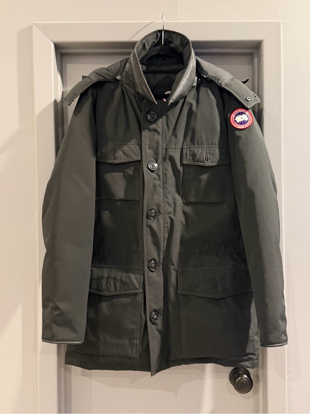Canada Goose Men’s Black Jacket with Red & Blue Arctic Patch